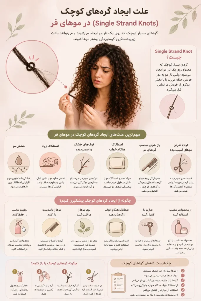 علت ایجاد گره‌های کوچک در موهای فر؛ دلایل، پیشگیری و راه‌های کاهش آن